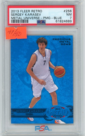 2013 FLEER RETRO #256 Sergey Karasey METAL UNIVERSE - PMG - BLUE (47/50) PSA 7 NM