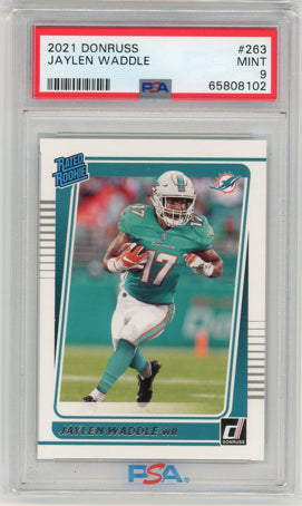 2021 Panini Classics #158 Jaylen Waddle Premium Edition Significant Signatures Green PSA 9 MINT