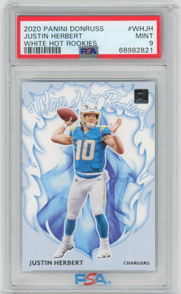 2020 Panini Impeccable #103 Justin Herbert Elegance Rookie Helmet and Nameplate Autos PSA 9 MINT