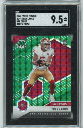 2021 Panini Mosaic #244 Trey Lance NFL Debut Green Prizm SGC 9.5 SGC 9.5 Mint+