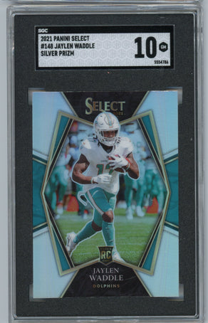 2021 Panini Select #148 Jaylen Waddle Black and Gold Prizm Die Cut SGC 10 Gem Mint